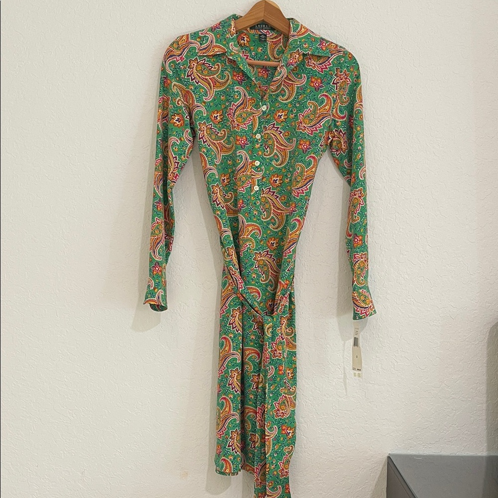 Ralph Lauren Green Paisley Silk Dress NWT